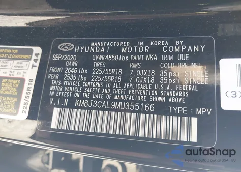 2021 Hyundai Tucson Limited из США, поврежденный, VIN KM8J3CAL9MU355166